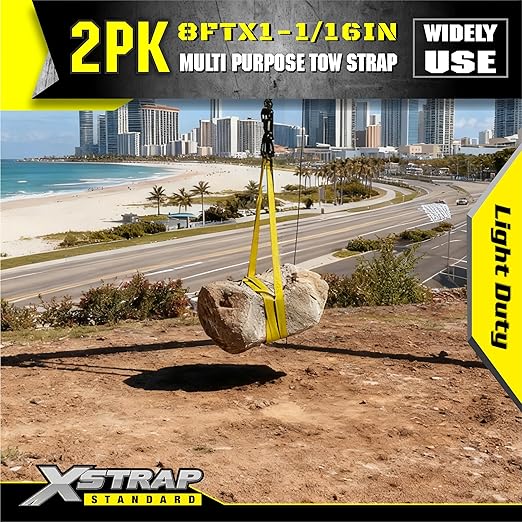 XSTRAP STANDARD 2PK 1''x 8FT Lift Sling Web Strap/Wear Guard End, Heavy Duty Flat Eye Lifting Sling with 2 Reinforced Loops for Tree Saver Lifting Furniture Appliances Machine