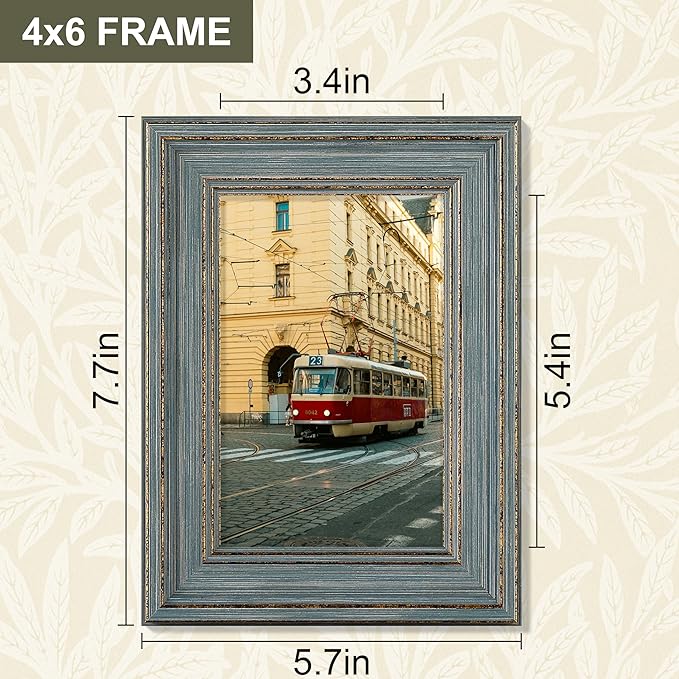 Vittanly 4x6 Picture Frame Set of 4, Vintage Photo Frame for Wall or Tabletop, Display 4x6 Pictures, Rustic Farmhouse Home Decor, Vintage Blue
