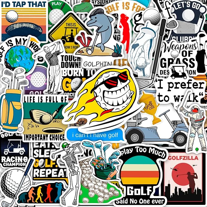 BulbaCraft 100Pcs Funny Golf Stickers, Golf Stickers for Scrapbooking, Golfing Decals, Golfing Decorations for Party, Gifts for Women & Men