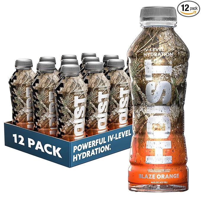 HOIST Premium Military Hydration Electrolyte Drink, Powerful IV-Level Hydration, Clinically Proven Dye Free Performance Drink, Blaze Orange, 16 Fl Oz (Pack of 12)