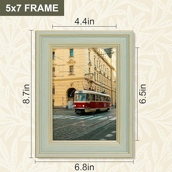 Vittanly 5x7 Picture Frame Set of 4, Vintage Photo Frame for Wall or Tabletop, Display 5x7 Pictures, Rustic Farmhouse Home Decor, Light Green