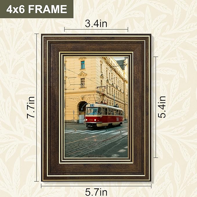 Vittanly 4x6 Picture Frame Set of 4, Vintage Photo Frame for Wall or Tabletop, Display 4x6 Pictures, Rustic Farmhouse Home Decor, Brown