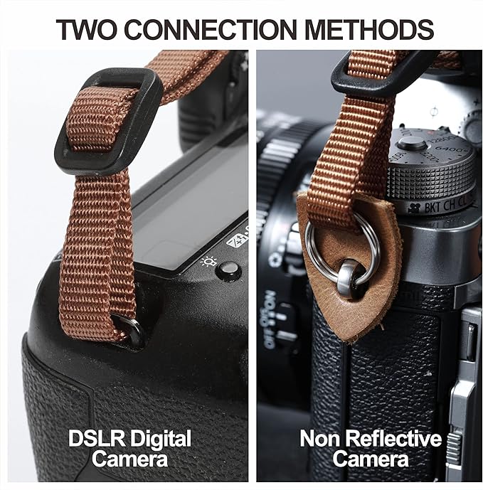 Padwa Lifestyle Orange Camera Strap - 1.5" Double Layer Crazy Horse Cowhide Ends Camera Straps for Photographers,Universal Adjustable Pure Cotton Woven Neck Shoulder Strap for Cameras and Binoculars