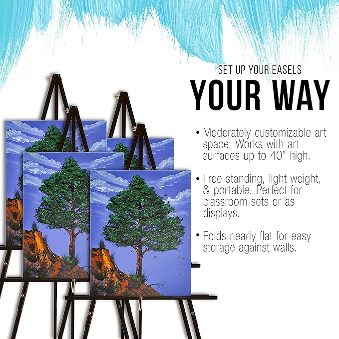 U.S. Art Supply 64" Black Wooden Easel Stand (4 Pack) - Adjustable A-Frame Tripod for Painting, Drawing & Signs - Lightweight Easels, Wood Easel Stand for Sign Wedding Display 40" Canvas Capacity