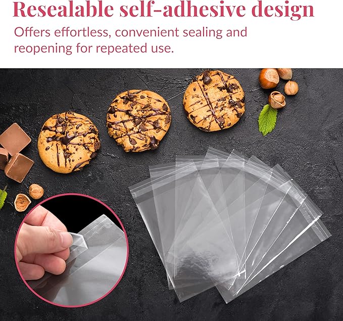 Prestee Self Sealing Clear Cellophane Bags - 200 Pack Clear Plastic Bags for Packaging, Treats, Gifts and Cookie Bags - Self-Sealing with Twist-Tie Closure - Polypropylene Sealable 3x4 Inches