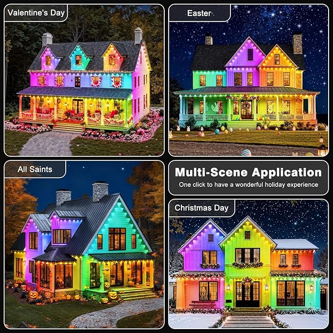 LITSOUL 150FT Permanent Outdoor Lights for House Waterproof, Smart RGB Eave LED Lighting with 16 Million Colors, IP67 Outdoor Strip Lights for Christmas Halloween Holiday Daily Decorations (45m/150FT)