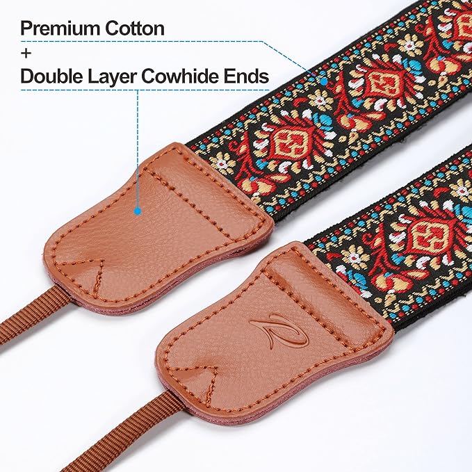 Padwa Lifestyle Red Vintage Embroidered Camera Strap - 2" Wide Cowhide Head Camera Straps,Pure Cotton Woven Adjustable Shoulder & Neck Strap for All DSLR Cameras,Great Gift for Men&Women Photographers