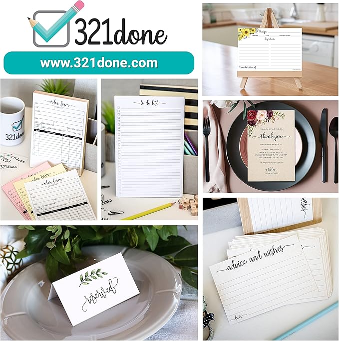 321Done 2-Part Carbonless Receipt Pad 5.5x8.5, Made in USA, Carbon Duplicate Copy Sales Order Form, Invoice Booklet, Cute Convenient for Small Boutique Business (50 Sets) White/Yellow