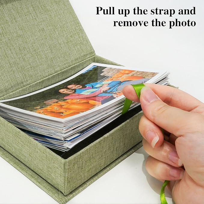 Yopih 5x7 Linen Photo Storage Box - Ideal for Preserving and Organizing Your Precious Photos, Certificates, Scrapbooking Supplies, Keepsakes, and Jewelry Grassgreen