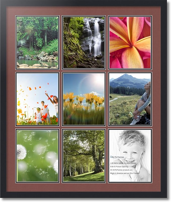 ArtToFrames Collage Photo Frame Double Mat with 9-8x10 Openings with Satin Black Frame and Brique mat.