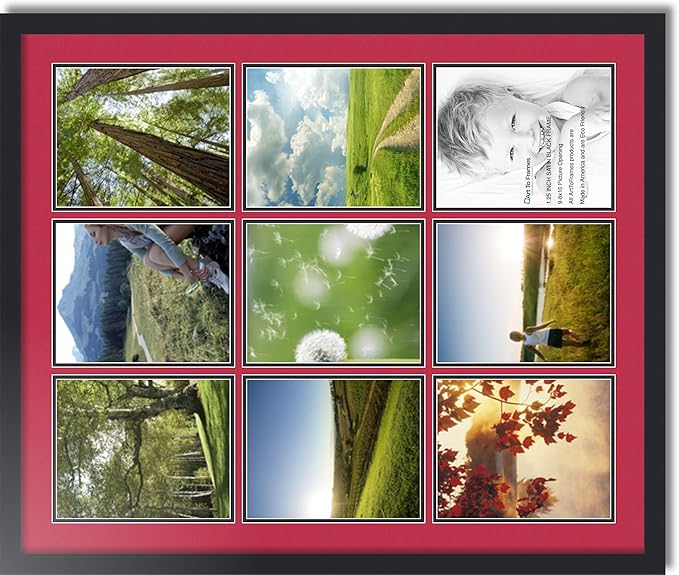 ArtToFrames Collage Photo Frame Double Mat with 9-8x10 Openings with Satin Black Frame and Rouge mat.