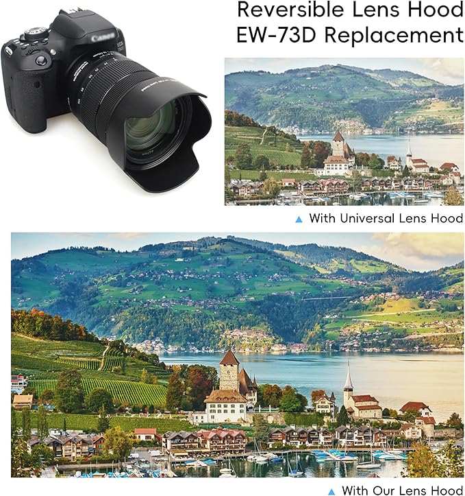 Reversible Lens Hood Shade Protector EW-73D Replacement for Canon RF 28-70mm F2.8 is STM & EF-S 18-135mm F3.5-5.6 is USM (Fits 18-135mm USM Only) & RF 24-105mm F4-7.1 is STM Lens
