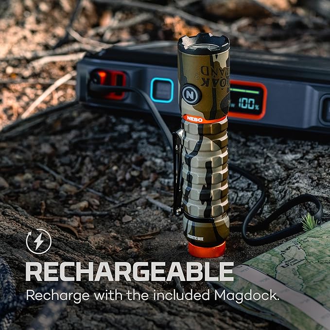NEBO Torchy 2K Rechargeable Pocket Flashlight | 2000 Lumens, 5 Light Modes, Magnetic Base & Steel Clip, Water Resistant, LED Mini Flashlight for EDC & Camping, Includes Charging Cable - Mossy Oak Camo