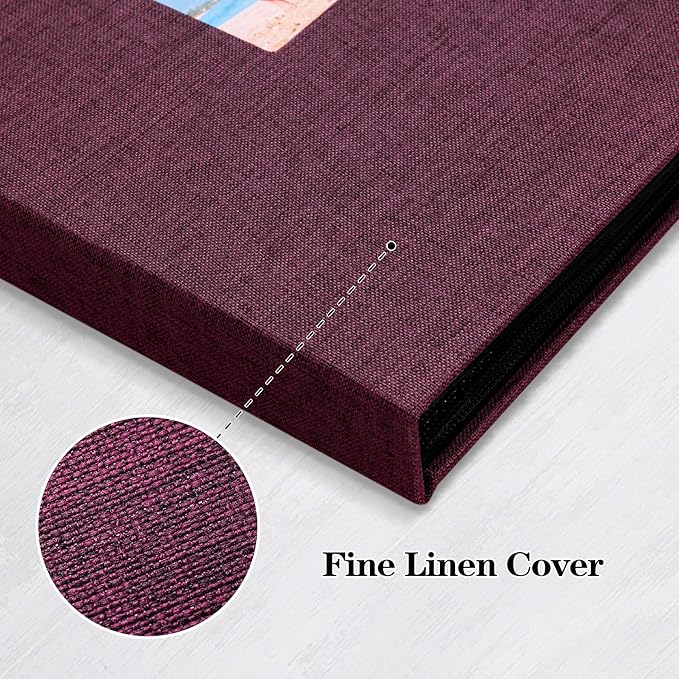 Mublalbum 2 Pack Small 4x6 Photo Album Linen Cover with Display Window Mini Picture Book Each Holds 52 Vertical Pockets for Artwork Postcards or Pictures Storage (Purple)