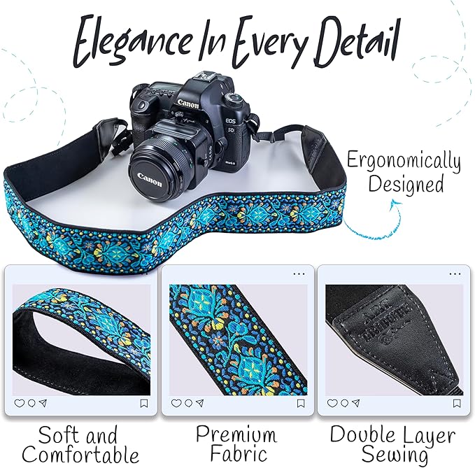 Art Tribute Camera Strap for All DSLR and Mirrorless Cameras. Add Your Name Or Initials Make It a Personalized Gift
