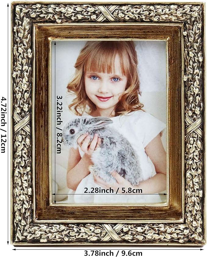 Hymmah 2.5 * 3.5Inch Mini Wallet Picture Frame Vintage Photo Frame Ornate Textured Hand-Crafted Resin Frame with Easel&Hook for Tabletop&Wall Display,Photo Gallery,Art
