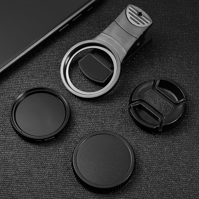 Mobile Phone Lens Set - 37mm Cpl Polarizing Lens Filter Kit for Smartphones Includes ClipLens Cover Storage Bag & Cleaning Cloth Enhance Color Saturation & Reduce Reflections
