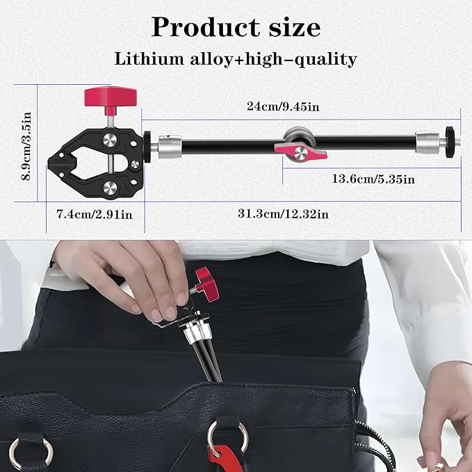 Taisioner 9.8" Magic Arm Clamp Kit with 1/4" 3/8" Screw 360° Ball Heads Articulating Arm with Super Clamp Camera Monitor Mount for Light Monitor Webcam or Camera 1.5kg for Table Tube
