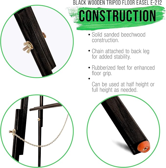 U.S. Art Supply 64" Black Wooden Easel Stand (12 Pack) - Adjustable A-Frame Tripod for Painting, Drawing & Signs - Lightweight Easels, Wood Easel Stand for Sign Wedding Display 40" Canvas Capacity