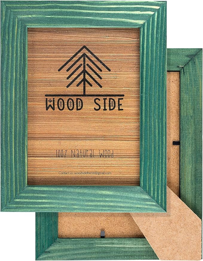 Rustic Wooden Picture Frame 4x6 Inch - Set of 2-100% Natural Eco Barn Wood with Real Glass - Made for Wall Hanging and Tabletop Display - Green