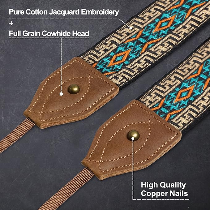 Padwa Lifestyle 2" Wide Classic Crazy Horse Art Cowhide Head Cotton Camera Straps for Photographers