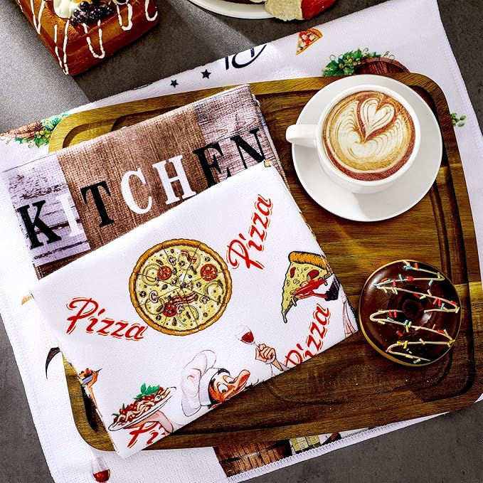 6 Pcs Funny Chef Kitchen Towels Pizza Food Dish Towers Chubby Uniformed Chef Design Christian Farmhouse Hand Clothscute for Kitchen Christmas Bathroom Decor Housewarming Gift
