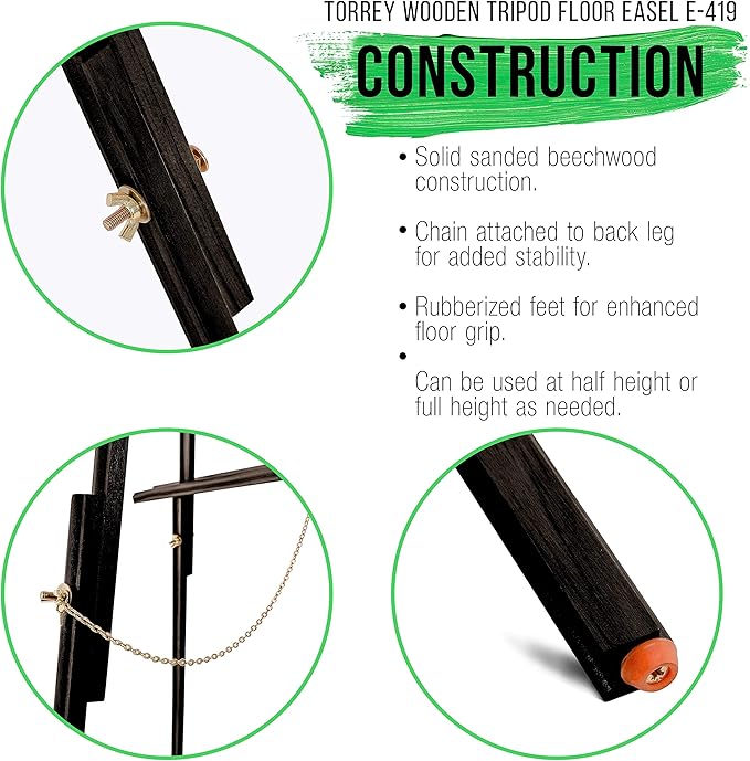 U.S. Art Supply 64" Black Wooden Easel Stand - Adjustable A-Frame Tripod for Painting, Drawing, Photos & Signs - Lightweight Easels, Wood Easel Stand for Sign Wedding Display 40" Canvas Capacity
