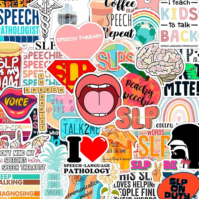 BulbaCraft 100 Pcs Funny SLP Stickers, Speech Therapy Stickers for Water Bottles & Laptops, Speech Language Pathology Gifts for Women and Men, Gifts for Women & Men