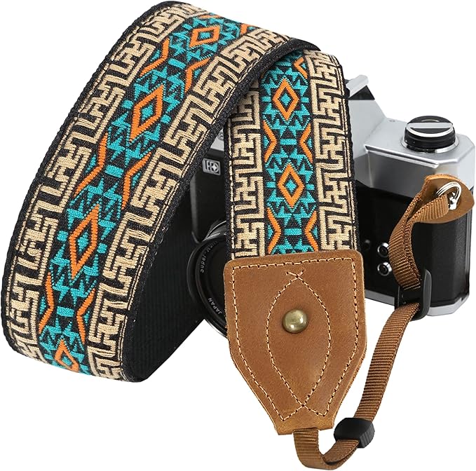 Padwa Lifestyle 2" Wide Classic Crazy Horse Art Cowhide Head Cotton Camera Straps for Photographers