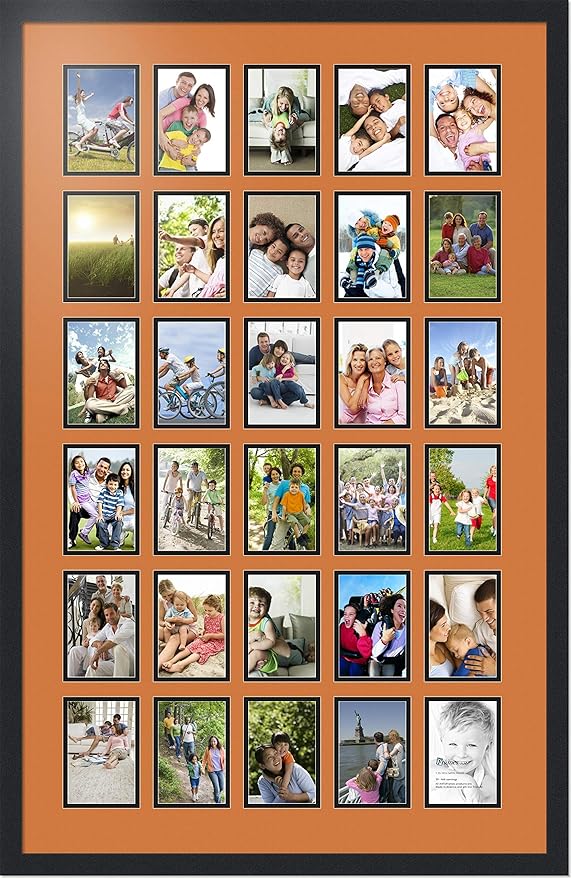 ArtToFrames Collage Photo Frame Double Mat with 30-4x6 Openings with Satin Black Frame and Octoberfest mat.
