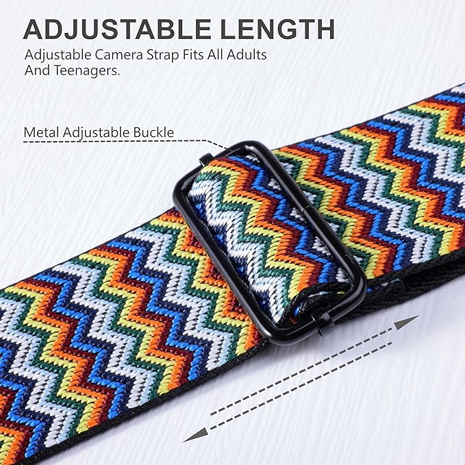 Padwa Lifestyle Adjustable Camera Strap - 2" Top Layer Cowhide Head Camera Straps for Photographers,Soft Cotton Crossbody Strap with Quick Release fits All Cameras - Rainbow Ripple