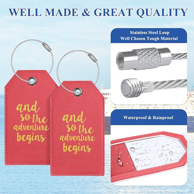 Luggage Tag & Initial Baggage Tags for Suitcases Leather Bag Tags for Backpacks Handbag School Instrument with Name ID Label Travel Essentials, Unique Fun Navy Red Personalized Luggage Tags 2 Pack