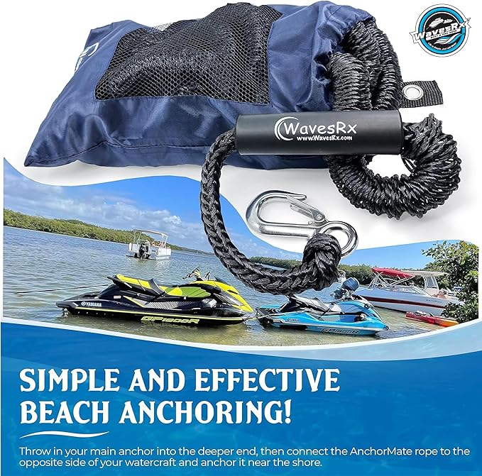 WAVESRX AnchorMate Bungee Line | Boat Bungee Dock Lines for Boats, PWCs & Kayaks | Absorbs Shock from Swells & Wind, Prevents Anchor Dislodging | Perfect for Anchoring, Mooring & Tethering