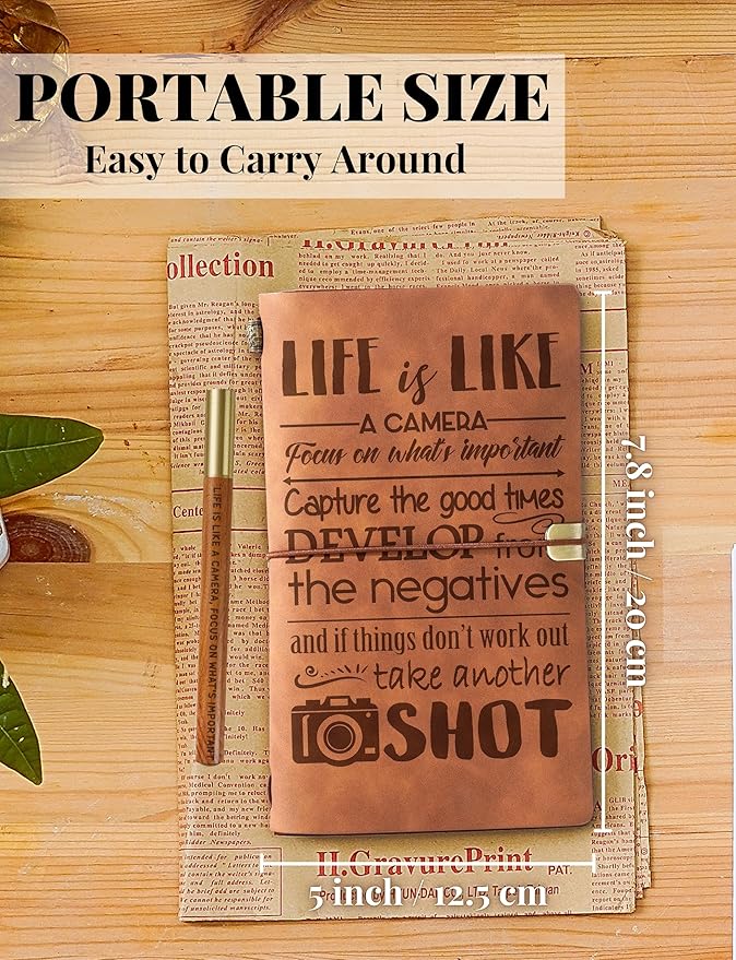 InnoBeta Photographer Gifts Journal for Women, Men, Photography Gifts for Photographers, Faux Leather Embossed Refillable Notebook, 7x5 Inches - Camera - With Pen