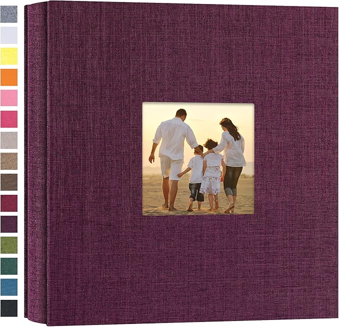 potricher Small Photo Album 4x6 200 Photos Linen Cover Picture Photo Book for Family Wedding Anniversary Baby Vacation (Purple,200 Pockets)