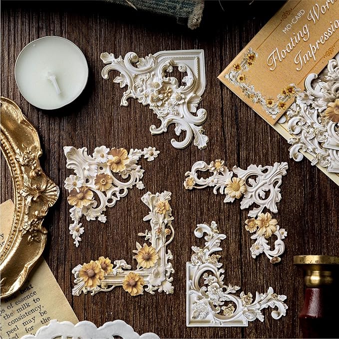 120Pcs Vintage Photo Frame Corners Decorative Paper, Embossed Cardstock Cutouts, Picture Border Frames for Scarpbooking Card Making Junk Journaling Collage Craft Embellishment Album Decor Non-Sticky