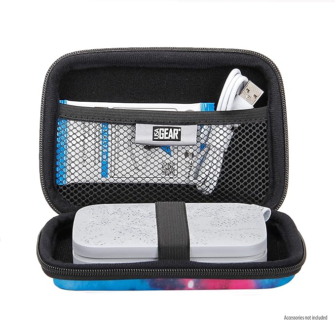 USA Gear Instant Printer Case Compatible with HP Sprocket 2x3, Instax Mini Link 2, Kodak Printomatic, Photo Paper, Cable & more - Hard Shell Portable Printer Carrying Case with Wrist Strap (Geometric)