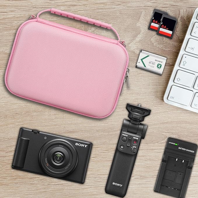Hard Travel Case for Sony ZV-1F / ZV-1 / ZV-1 II Digital Camera, Protective Cases Bag Fits Vlogger Accessory Kit Tripod and Microphone, Extra Zipper Pocket fit Battery Charger, Pink