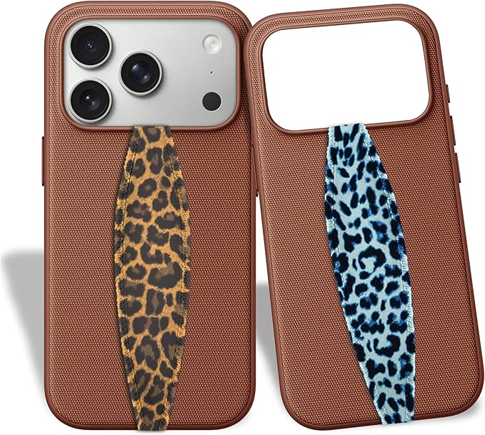Switchbands Phone Grip Strap - Reversible Finger Holder for Phone Back, Customizable Anti-Slip Design, Wireless Charging Compatible Detachable Holder for iPhone - Blue & Gold Cheetah