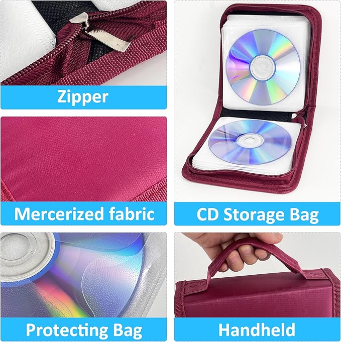 DVD Case CD Storage,40 Capacity CD Cases Holder DVD Storage Case Holders CD DVD Disc Case Storage Wallet Binder for Car Home Office Travel (40 Rose)