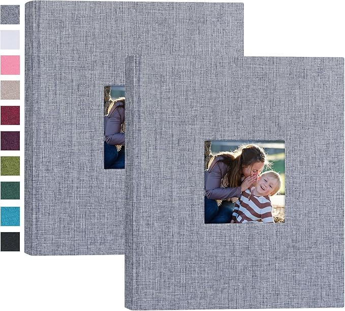 Mublalbum 2 Pack Small 8x10 Photo Album 2 Pack Linen Cover with Display Window Mini Picture Book Each Holds 52 Vertical Pockets for Artwork Postcards or Pictures Storage (Gray)