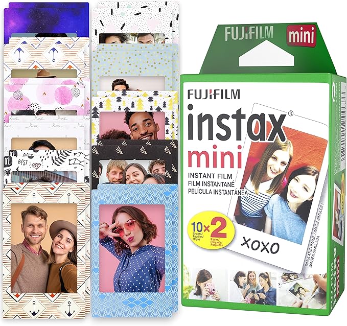 Fujifilm Instax Mini Film - Fuji Film Instant Film - Twin Pack (20 Sheets) - Bundled with Moshify 20 Colorful Sticker Frames