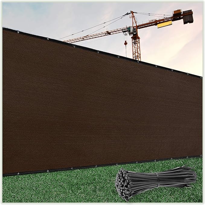 ColourTree Customized Size Fence Screen Privacy Screen Brown 5' x 106' - Commercial Grade 170 GSM - Heavy Duty - 3 Years Warranty - Cable Zip Ties Included