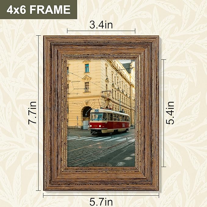 Vittanly 4x6 Picture Frame Set of 4, Vintage Photo Frame for Wall or Tabletop, Display 4x6 Pictures, Rustic Farmhouse Home Decor, Walnut