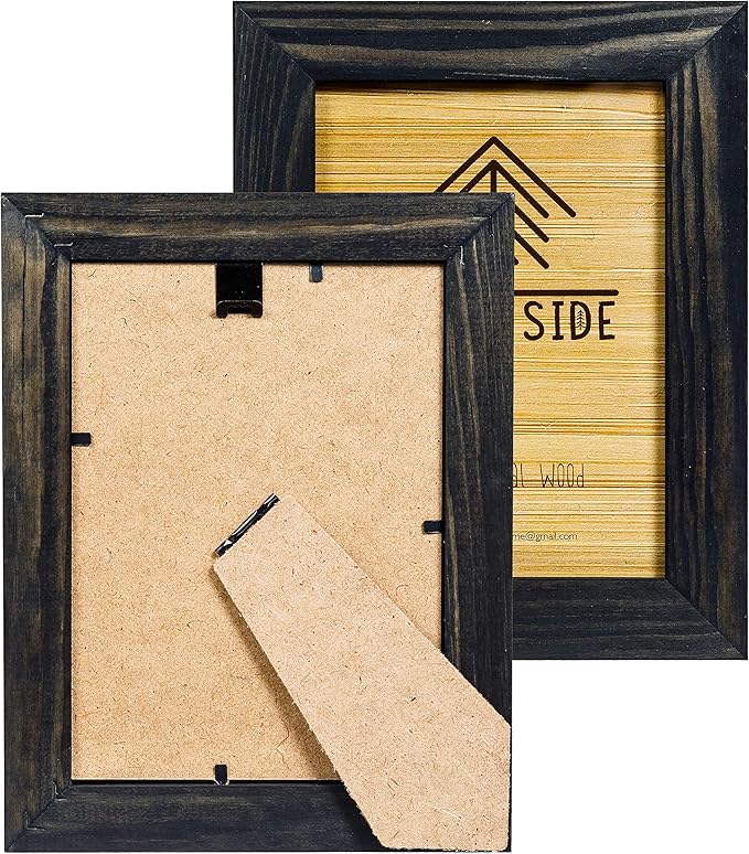 Rustic Wooden Picture Frames 4x6 - Set of 2 - Natural Eco Solid Wood and High Definition Real Glass for Wall Mounting and Tabletop Photo Frame - Black Charcoal