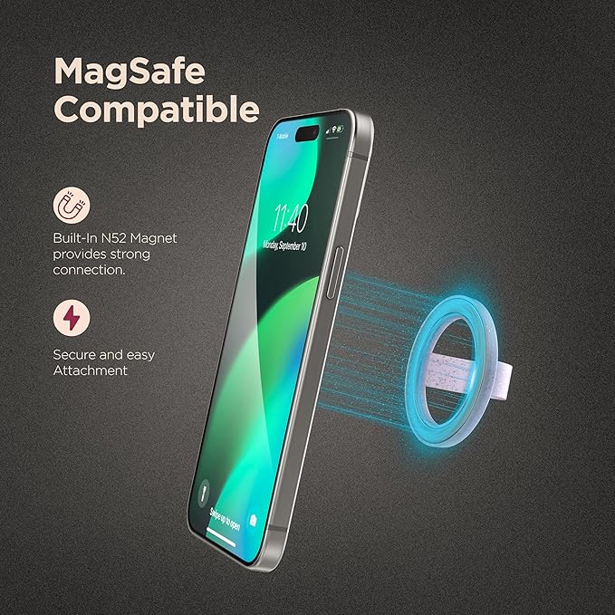 Encased Magnetic Phone Grip Holder (Compatible with MagSafe) Thin Silicone Finger Loop Ring for iPhone (Purple Glitter)