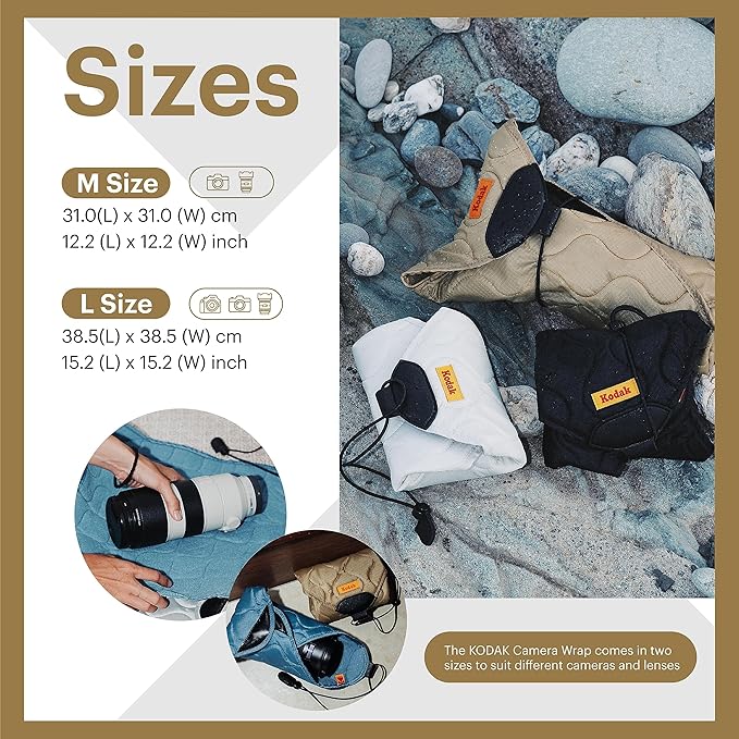 KODAK Camera Wrap Size L 38.5x38.5cm - Water-Resistant, Anti-Scratching and Dust-Free Protective Cloth for SLR Camera, Tele Lens (Khaki) [ONE Item]