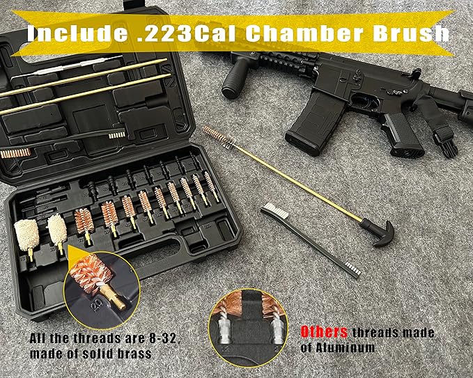 Gun Cleaning Kit Universal Supplies for Rifle Pistol Shotgun with Portable Carrying Case for 12Ga 20Ga .22 5.56mm .223 Chamber .243/6MM .270/284 .30/308 357/38 9MM .40 .45
