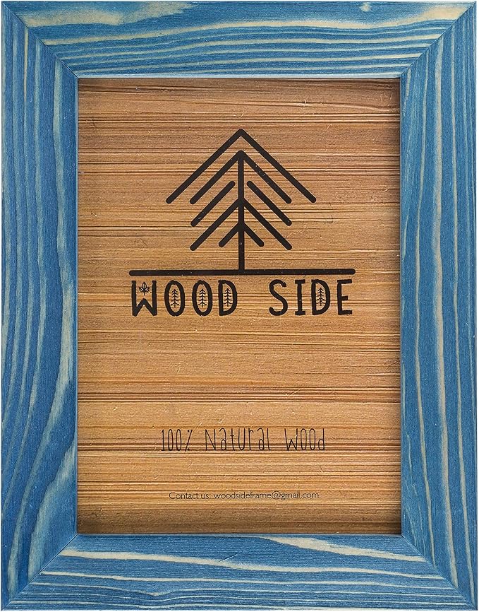 Rustic Wooden Picture Frames 4x6 - Set of 2-100% Natural Eco Solid Wood and High Definition Real Glass for Table Top and Wall Mounting Photo Frame - Navy Blue