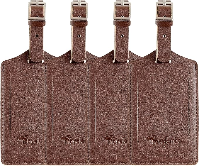 Travelambo Luggage Tags for Suitcases PU Leather Travel Tags Bag Tags Privacy Protection Travel Essentials